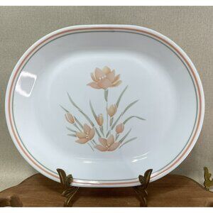 Vintage Corelle Peach Floral Oval SERVING PLATTER 12 Inch x 10 Inch